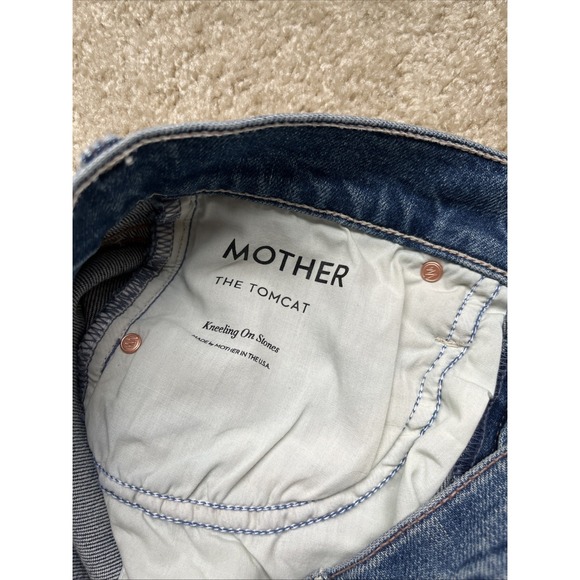 MOTHER Tomcat kneeling on stones Women's Blue Straight Leg Jeans - Picture 3 of 6